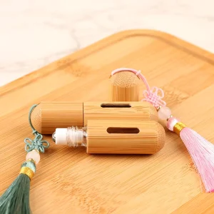 Bamboo Roll on Bottle 5ml 10ml Glass Perfume Roller Bottle With Steel Ball or Glass Ball for Essential Oil