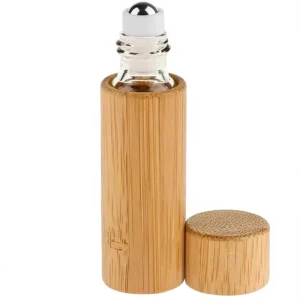 Bamboo Wood 3ml 5ml 10ml 15ml Empty Essential Oil Perfume Bottle Stainless Steel Roller Cylinder Aromatherapy Cosmetic Use
