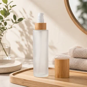 Bamboo and Wood Lid Frosted Glass Perfume Spray Bottle with Transparent Lid 30 120ml Sizes