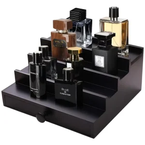 Black 4 Tier Wooden Cologne Storage Display Stand for Men’s Perfumes