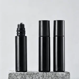Black Empty Perfume Oil Roll On Glass Bottle with Roller for Body with Box 10ml Screen Printed Round