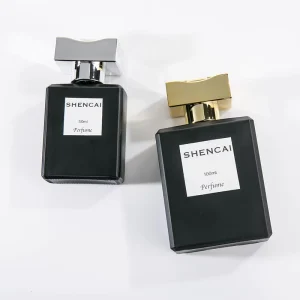 Black Reusable Perfume Glass Bottle Square 30ml 50ml 100ml Fragrance Spray with Pump Sayer