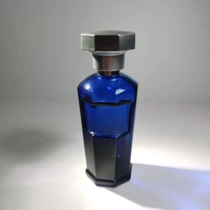 Blue Black Rectangle Glass Screen Printed Perfume Bottle for Men 25ml 100ml Capacity Frost Pump Sprayer