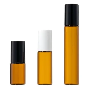Brown Cylindrical Glass Roller Bottle 3ml 5ml 10ml Eye Cream Massage Roll On Perfume Sample Essential Oil Empty Bottle