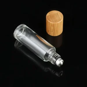 Bulk Bamboo Lid Steel Roller Empty Perfume Bottle 10-15ml Glass Container for Essential Oils Storage