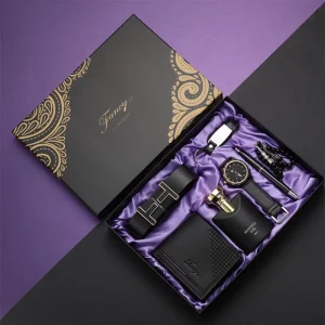 Business Gift Set for Men Watch Wallet Belt Key Chain Ballpoint Pen Box Present Model M202311 Holiday Supplies