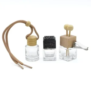Car Hanging Glass Aroma Oil Diffuser Vials 5ml 8ml Glass Perfume Aromatherapy Bottle with String Cap