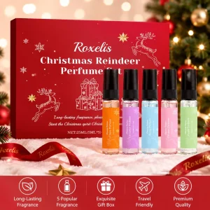 Christmas Reindeer Mini Perfume Set 5pcs 5ml Long Lasting Travel Fragrance Spray MIST Eau De Toilette Gift Box Women Holiday