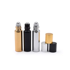 Clear Amber Color 10ml Round Glass Roll On Perfume & Essential Oil Roller Bottle with Screen Printed Design