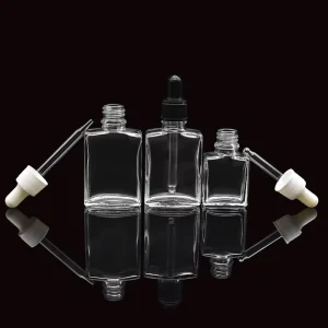 Clear Empty Rectangle Glass Essential Oil Bottle 15ml 30ml Skin Care Serum Dropper Bottles