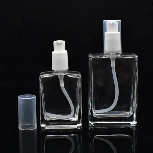 Clear Glass Lotion Pump Bottle 30ml 50ml 100ml Rectangular Glass Facial Ointment Skincare Cream Bottle With Lotion Pump