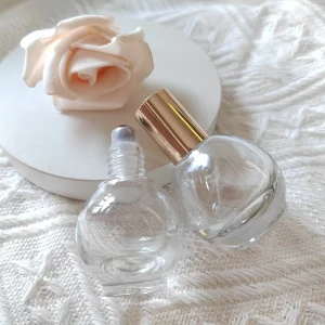 Clear Glass Roll-on Perfume Bottle 10ml Capacity with Shiny Gold Lid and Steel Roller for Ball Shape for Essential Oils