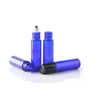 Cobalt Blue Glass Roll on Bottle with Metal Roller and Cap for Essential Oil Perfume and Deodorant