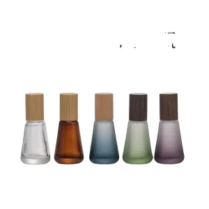 Conical Glass Roll on Bottles with Walnut Wood Caps Portable Small Capacity Essential Oil Perfume Vials with Beech Wood Lids