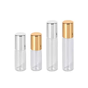 Convenient Travel Roll On Transparent Glass Perfume Cosmetic Essential Oil Bottles for Skin Care Serum 5ml 10ml Sizes Shape Free