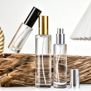 Cosmetic Aromatherapy Perfume Bottle Transparent 30ml 50ml 100ml Aluminum Pump Sprayer Mini Glass Cylinder Empty Screen Printing