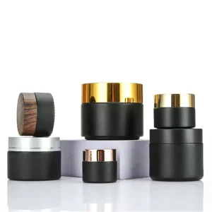 Cosmetic Packaging Skin Care Face Eye Cream Container 1oz 2oz 4oz Frosted Matte Black Glass Jar with Plastic Lid Custom Logo