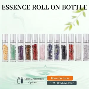 Cosmetic Perfume 5ml 10ml Transparent Perfume Glass Roll on Bottle Custom Roller Glass Bottle with Gemstone Roll on