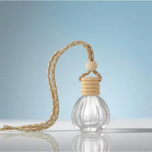 Creative 8ml Mini Glass Perfume Bottle with Wooden Cap & Lanyard Screw On Car Air Freshener Aromatherapy Bottle