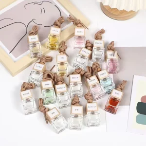 Creative Car Perfume Bottle Wooden Bottle Cap with Lanyard Glass Perfume Empty Bottle Hanging Adornment