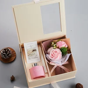 Creative Glass Birthday Gift Set Perfume with Aroma Reed Diffuser & Soap Flower Handmade
