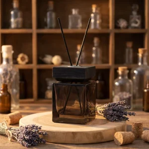 Custom 100ml 200ml Square Luxury Diffuser Bottle Clear Empty Reed Diffuser Glass Bottle with Wooden Lids