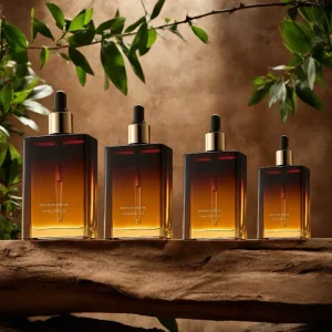 Custom 30/50ml Amber Glass Dropper Bottles Rectangle Blue Gradient for Body Essential Oil Serum Eye Manufacturers