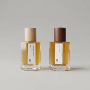 Custom 50ml Octagonal Thick Base Glass Perfume Bottle with Wood Cap Crimp Neck Perfume Container