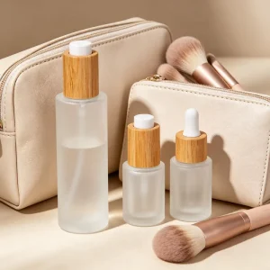 Custom Bamboo Dropper Glass Bottle for Essential Oil Skincare Serum Lotion Cosmetic Packaging