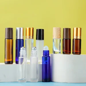 Custom Color Clear Surface Roll on Essential Oil Glass Bottles 5ml 10ml with Wood Grain Caps 100pcs Custom Logo Reed Diffuser