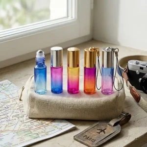 Custom Colorful Perfume Bottles Empty 5ml Essential Oil Roll on Bottle with Pendant Ring