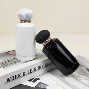 Custom Design 100ml Empty Glass Perfume Bottle Black White Color Crimping Pump Spray with Screen Printing