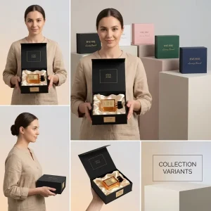 Custom Design Magnetic Rigid Paperboard Perfume Box with Gold Foil Embossing for Personalized Luxury Perfume Oil Packaging