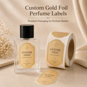 Custom Die Cut Gold Foil Perfume Labels Textured Matte Paper Roll Supply Luxury Eau De Parfum Bottle Stickers