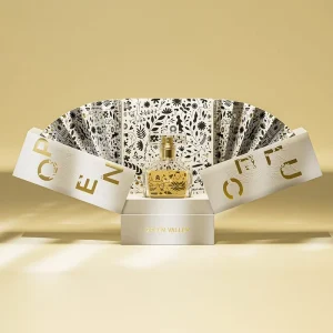 Custom Elegant Fan Shaped Double Open Silver Gold Foil Stamping Luxury Perfume Gift Box Packaging