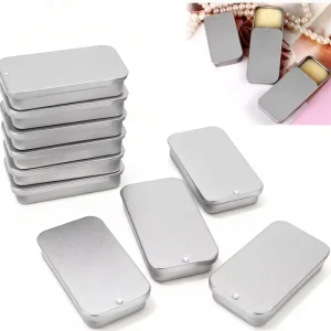 Custom Empty Cosmetic Small Rectangle Metal Slide Top Lid Tin Box Mint Solid Perfume Soap Lip Balm Tin Can Case