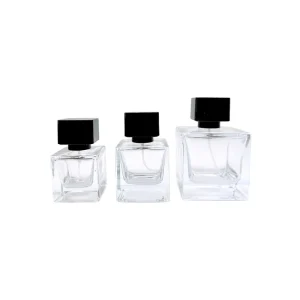 Custom Empty Cube Square Glass Bottles for Men’s Cologne 30ml 50ml 100ml with Pump Sprayer Crimp Packaging