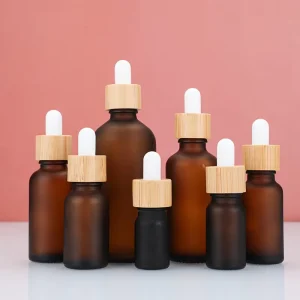 Custom Frosted Brown Glass Dropper Bottle Aluminum Cap Screen Printed Multi Capacity Face Cream Essential Oil Cosmetic Packaging