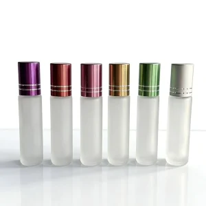 Custom Frosted Glass Roll-On Bottle Colorful Cap Silk Screen Printed Gold Stamp for Perfume Essential Oil Cosmetic Packaging