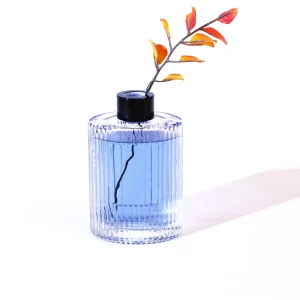 Custom Label Printing 150ml Oblate Stripe Home Decoration Round Aroma Diffuser Bottle Fragrance Reed Glass Diffuser Bottle