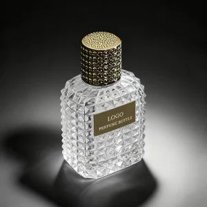 Custom Logo 30ml 50ml 100ml Luxury Glass Perfume Bottles Pump Sprayer Clear Textured Design Gold Silver Cap Skin Care Serum