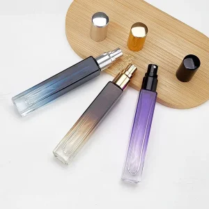Custom Logo 5ml 10ml Gradient Clear Square Blue Black Glass Perfume Bottle with Aluminum Cap and Pump Sprayer