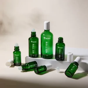 Custom Logo Clear Green Glass Roller Ball Bottle 0.5oz 5ml 15ml 100ml Refillable Glass Bottles for Body Oil Dispenser in Stock