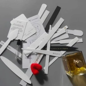 Custom Logo Embossed Bottle Shape Black White Perfume Fragrance Absorbent Smelling Paper Tester Strips for Aromatherapy