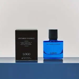 Custom Logo Flat Glass Perfume Bottle with Pump Sprayer Chinese Manufactured Oil Bottle Box Men’s Perfume Bottle