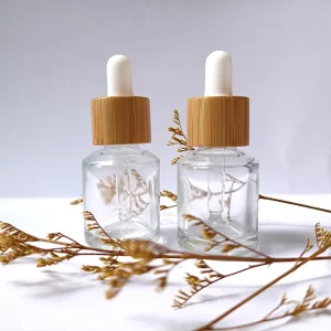 Custom Logo Printing 15ml Clear Glass Dropper Bottle with Bamboo Cap for Essential Oil Serum