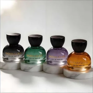 Custom Logo Printing Gold Stamping Luxury Crimp Neck Glass Custom Colorful Pump Sprayer Perfume Bottle with Wooden Cap