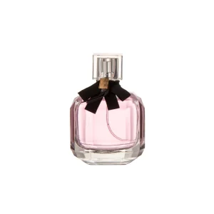 Custom Logo Private Label Octagon Pink Glass Perfume Bottle Black Bow Decor 100ml Women Fragrance OEM