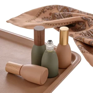 Custom Logo Stainless Steel Roll-On Aroma Oil Containers with Matte Glass and Wood Cap