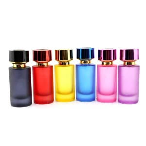 Custom Luxury 50ml Frosted Colored Glass Perfume Bottle Red Pink Fragrance Refillable Perfume Cologne Screen Printing Surface